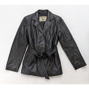 Wilda Women's Leather Jacket Size L Black Belted